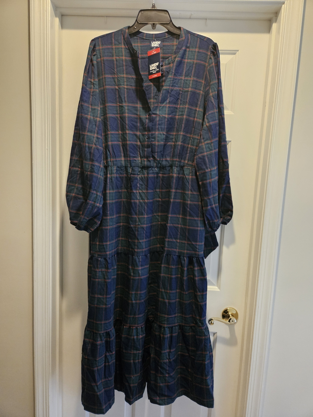 Plaid Long Sleeve Tie-Waist Maxi Dress - Navy - Picture 2 of 2